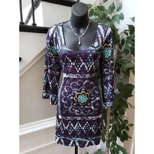 Mesmerize Shift Dress Womens Size Small Purple & Black Scoop Neck Keyhole Back